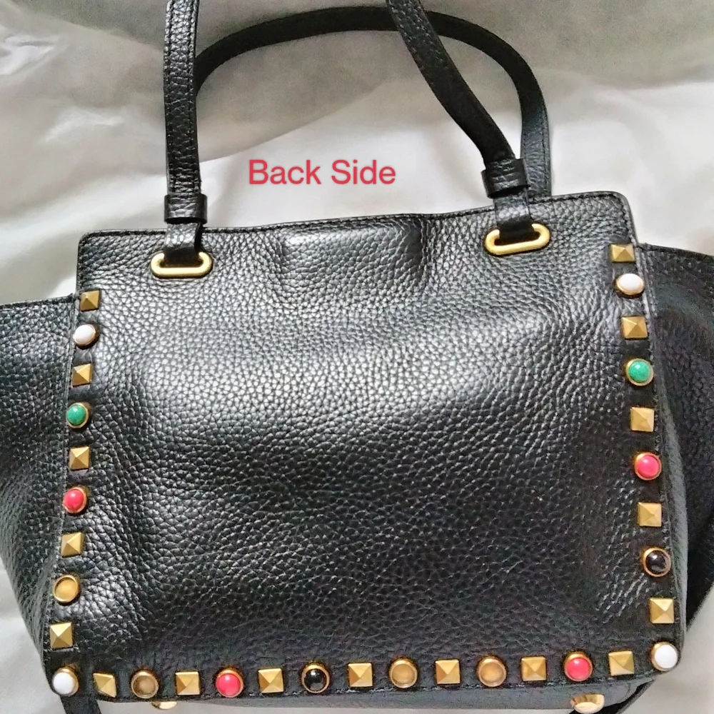 Rock Stud Genuine Leather Bag with Multicolor Accent Stones-Valentino Style - Picture 2 of 7